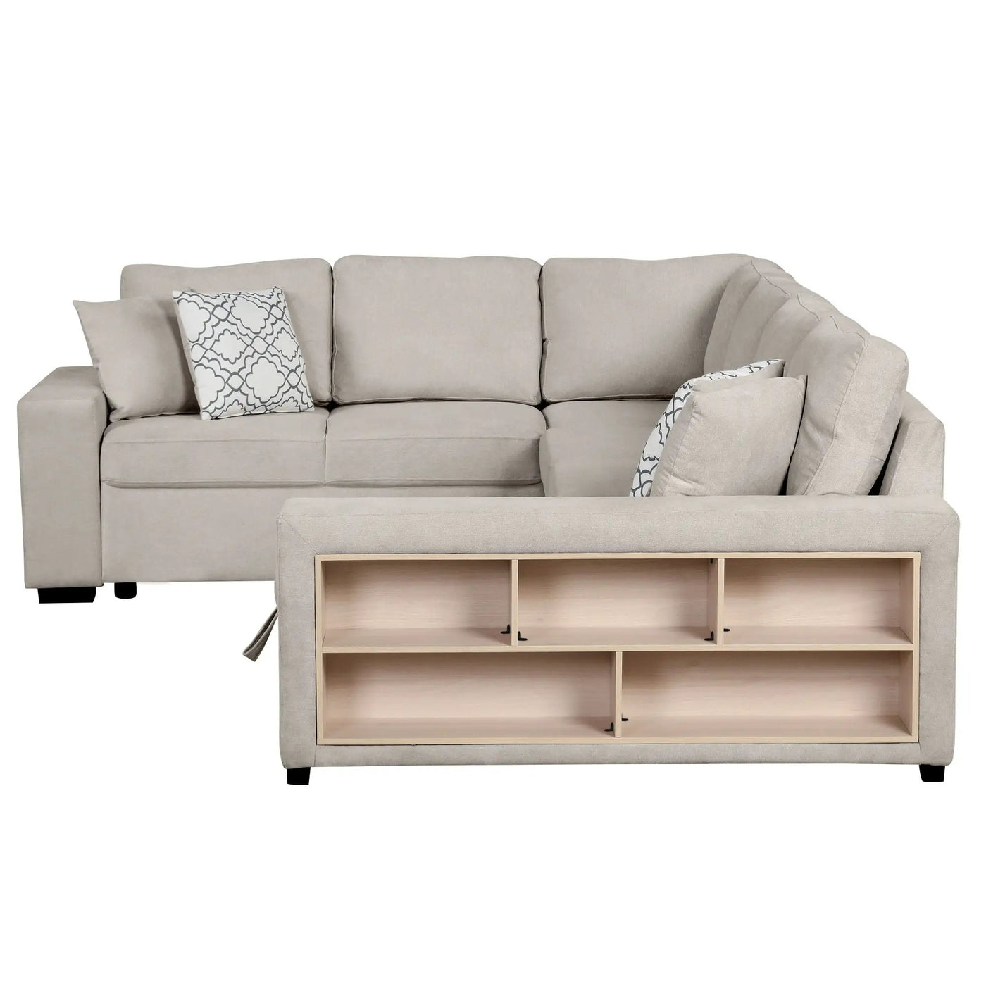 U-Shaped Sectional Sofa Pull-Out Sofa Bed With Two USB Ports, A Storage Chaise Lounge And Four Back Pillows For Living Room by HouseOfZazla