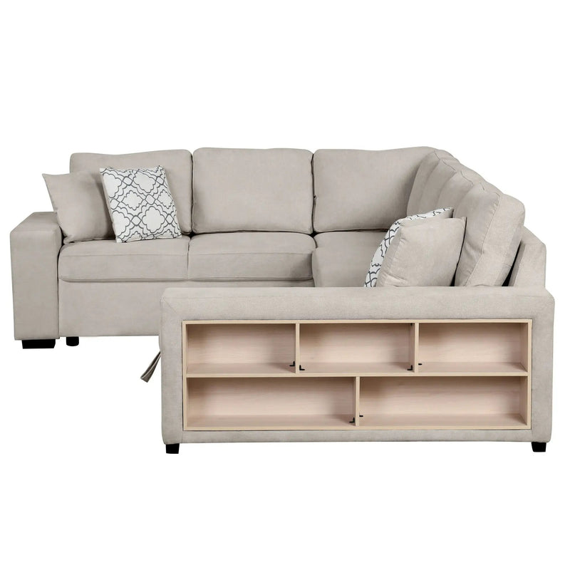 U-Shaped Sectional Sofa Pull-Out Sofa Bed With Two USB Ports, A Storage Chaise Lounge And Four Back Pillows For Living Room by HouseOfZazla