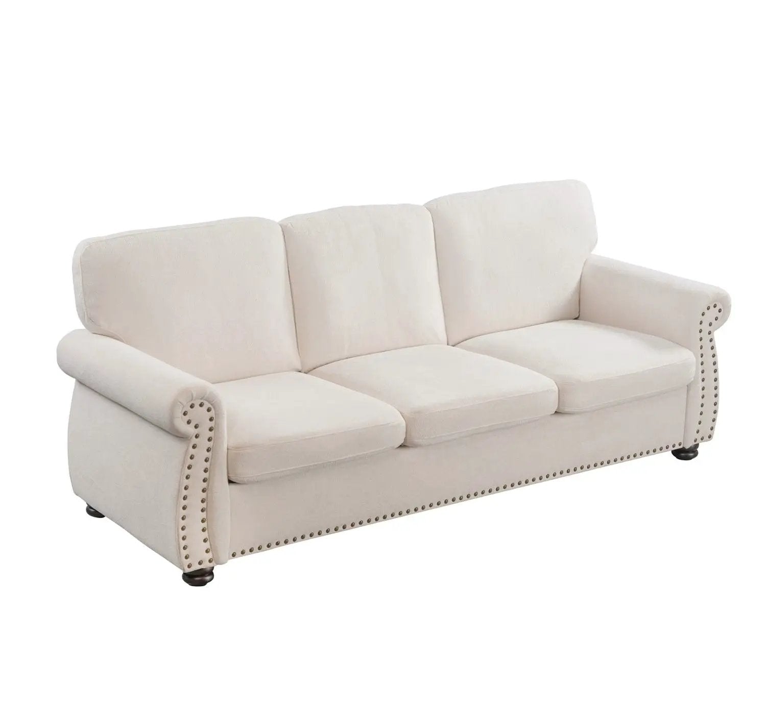 Soft Sofa, Upholstered 3 Seater Couch With High Density Foam, Loose Back Cushions And Turned Legs by HouseOfZazla