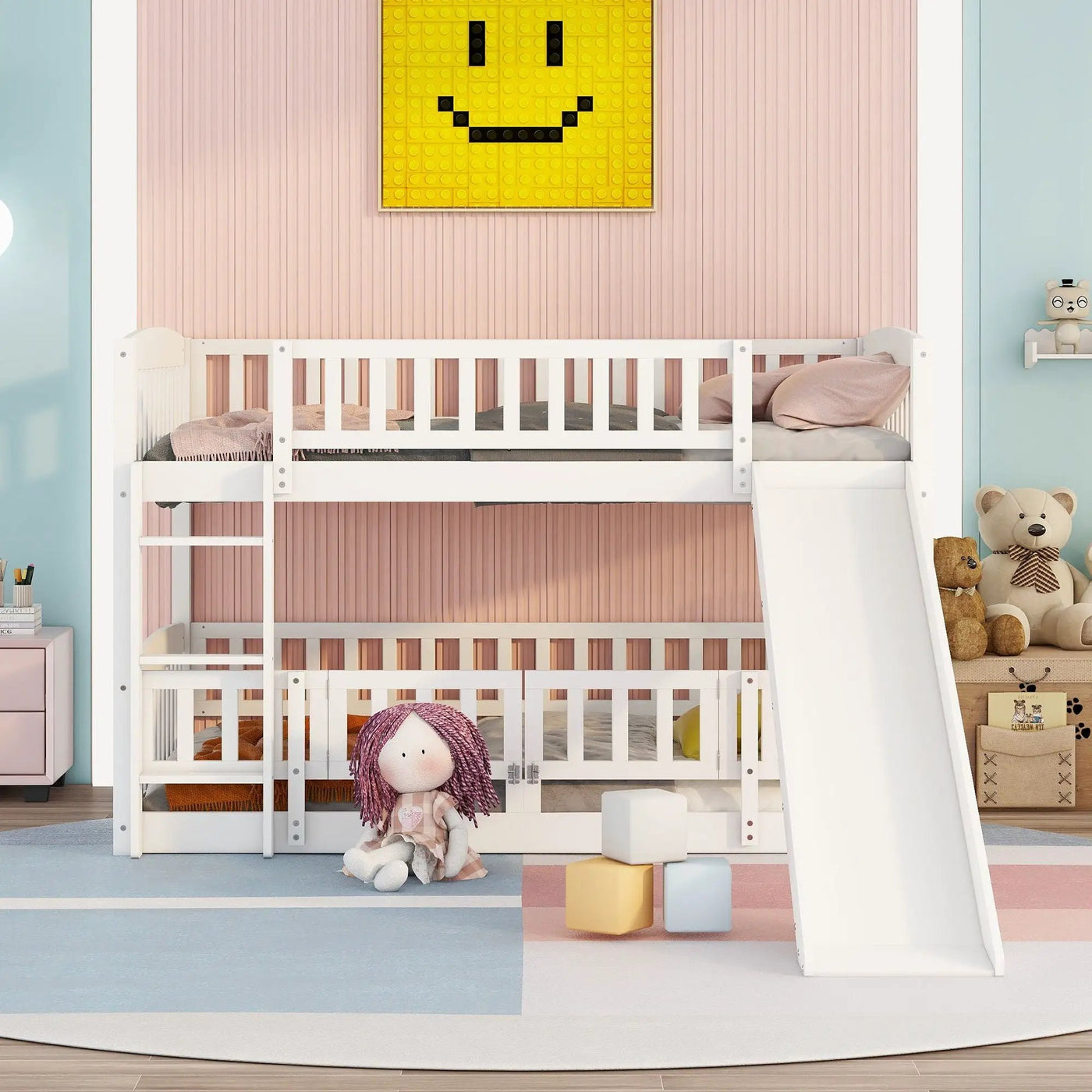 Low Bunk Bed With Slide, Fence And Ladder by Unique Piece Furniture