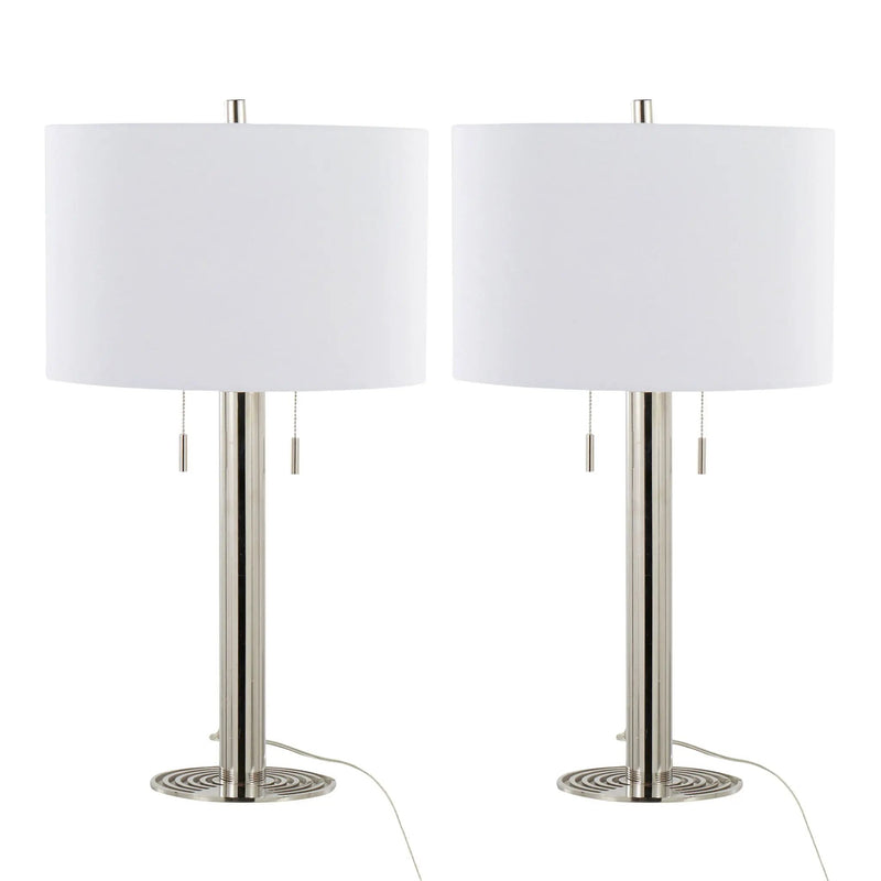 Master - 29" Contemporary Table Lamp (Set of 2) - Polished Nickel / White by HouseOfZazla