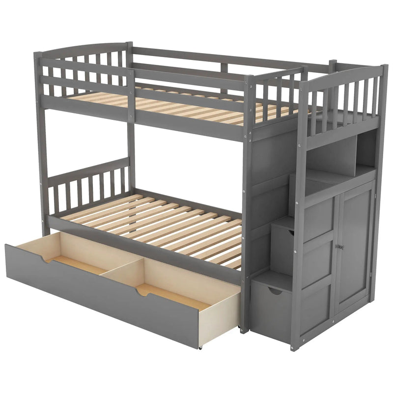 Bunk Bed, Convertible Bottom Bed, Storage Shelves And Drawers by HouseOfZazla