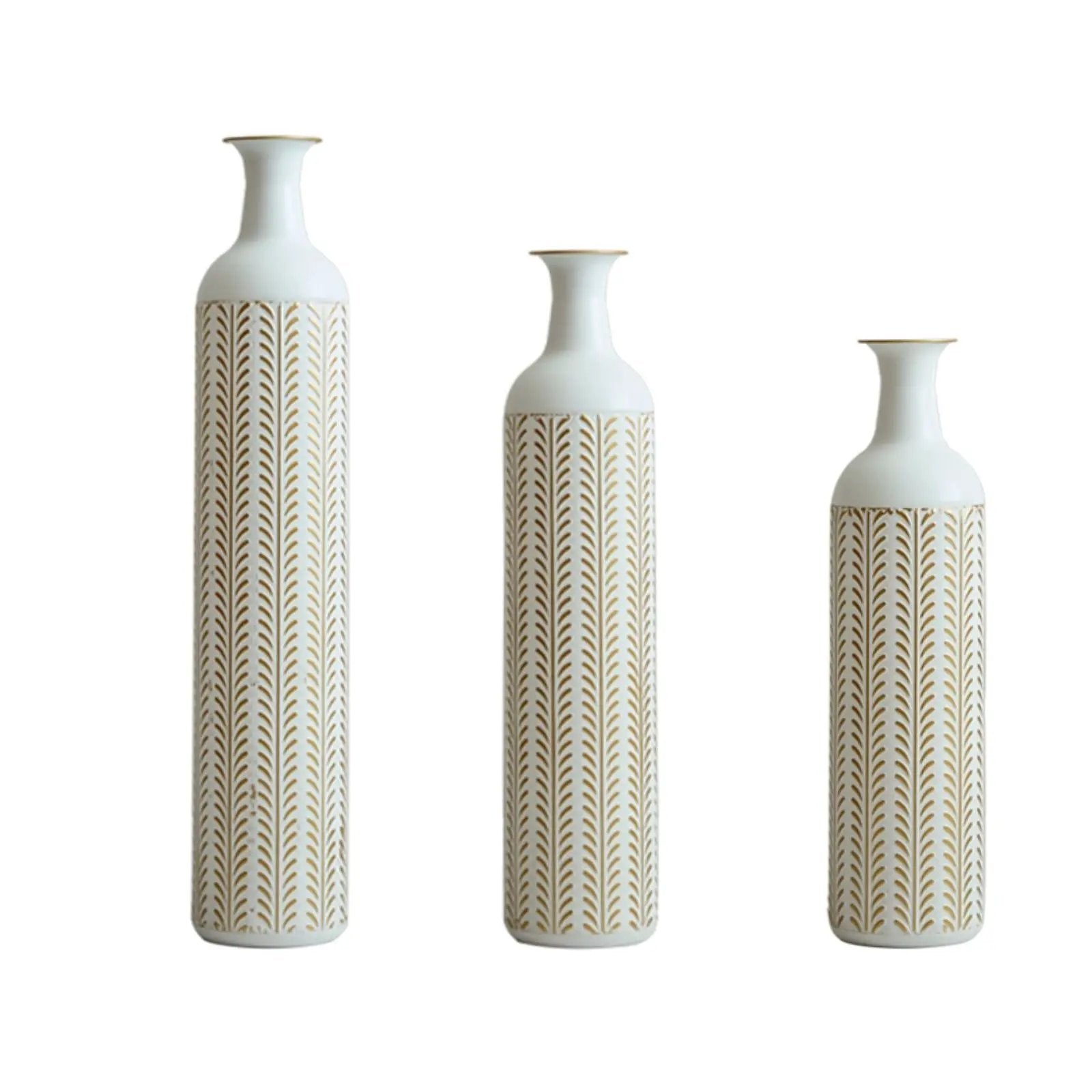 Floor Metal Vase Modern Style Decoration Home Metal Vase 3 Piece Set Gorgeous Home Decoration Large Glazed Metal Vase - Gold / White by Unique Piece Furniture