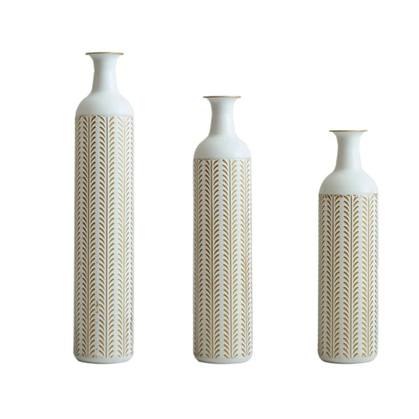 Floor Metal Vase Modern Style Decoration Home Metal Vase 3 Piece Set Gorgeous Home Decoration Large Glazed Metal Vase - Gold / White