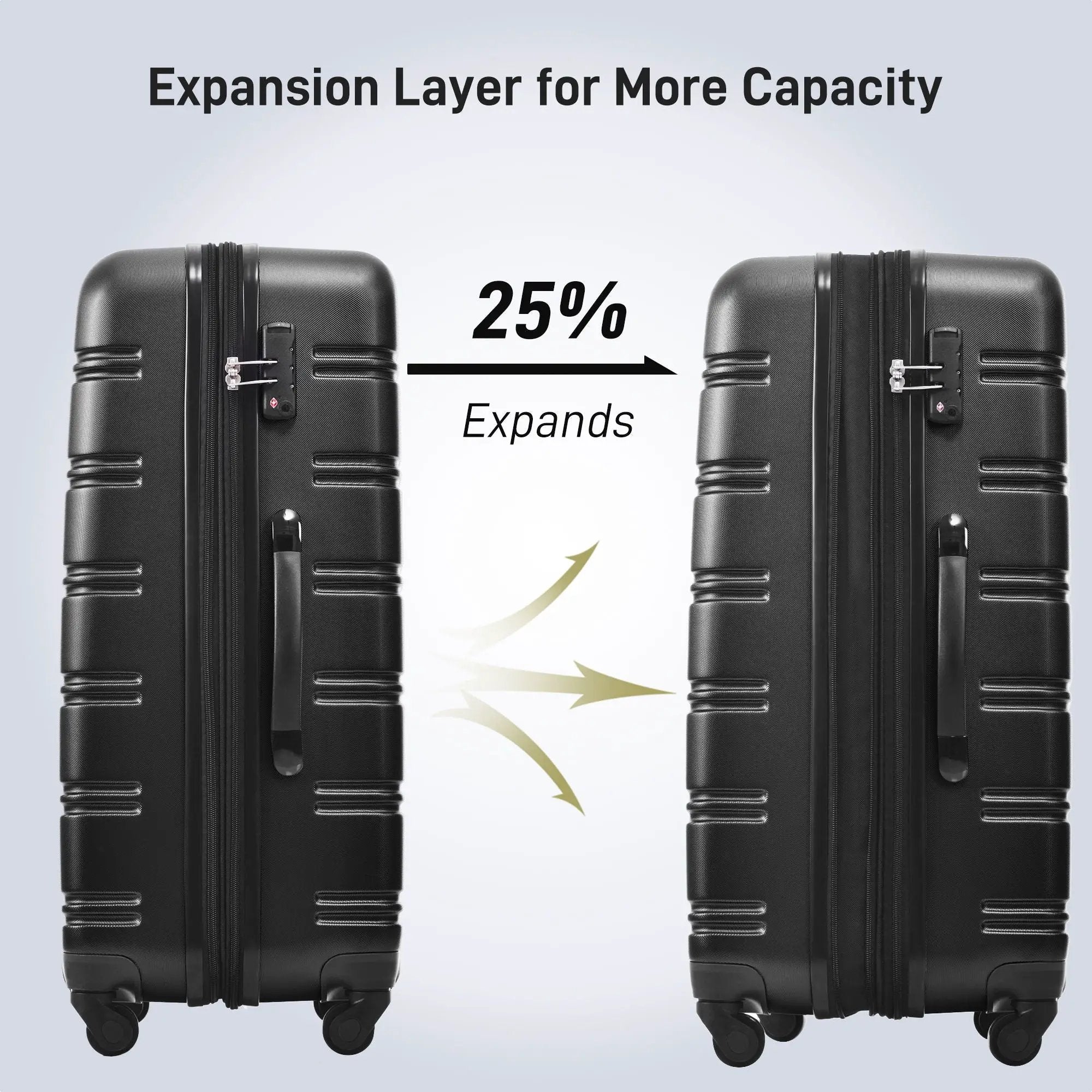 3 Piece Luggage Set Hardside Spinner Suitcase With Tsa Lock 20" 24" 28" Available - Black by HouseOfZazla