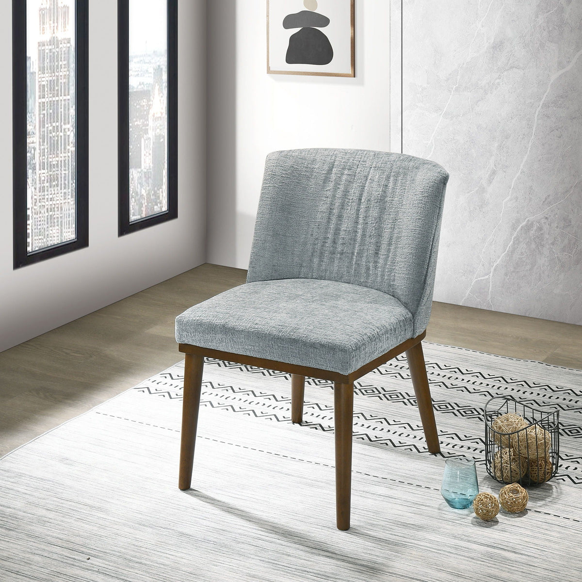Mid-Century Dining Chair Set of 2 with Solid Wood Frame - Dark Gray or White, photo 5 of 10