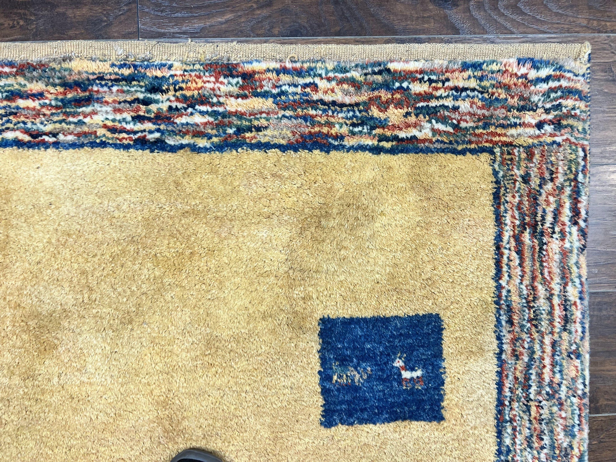 Indo Gabbeh Rug 3.7 x 5, Tribal Rug, Boho Rug, Wool Handmade Carpet by Jewel Rugs