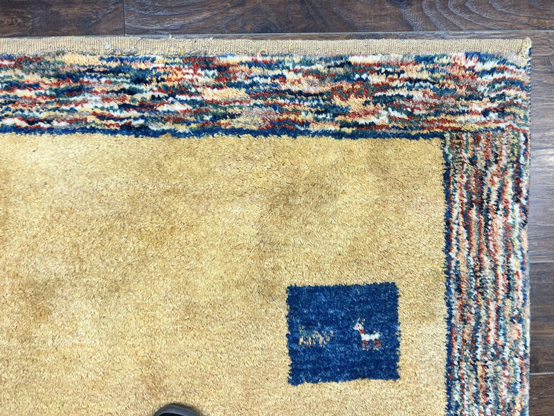 Indo Gabbeh Rug 3.7 x 5, Tribal Rug, Boho Rug, Wool Handmade Carpet by Jewel Rugs