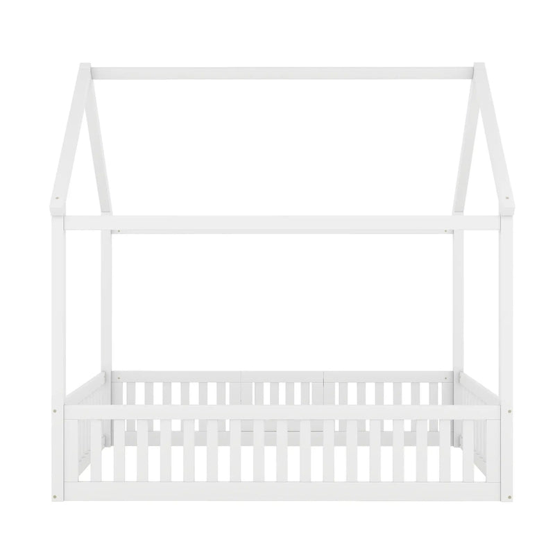 Wood House Bed With Fence And Door by HouseOfZazla