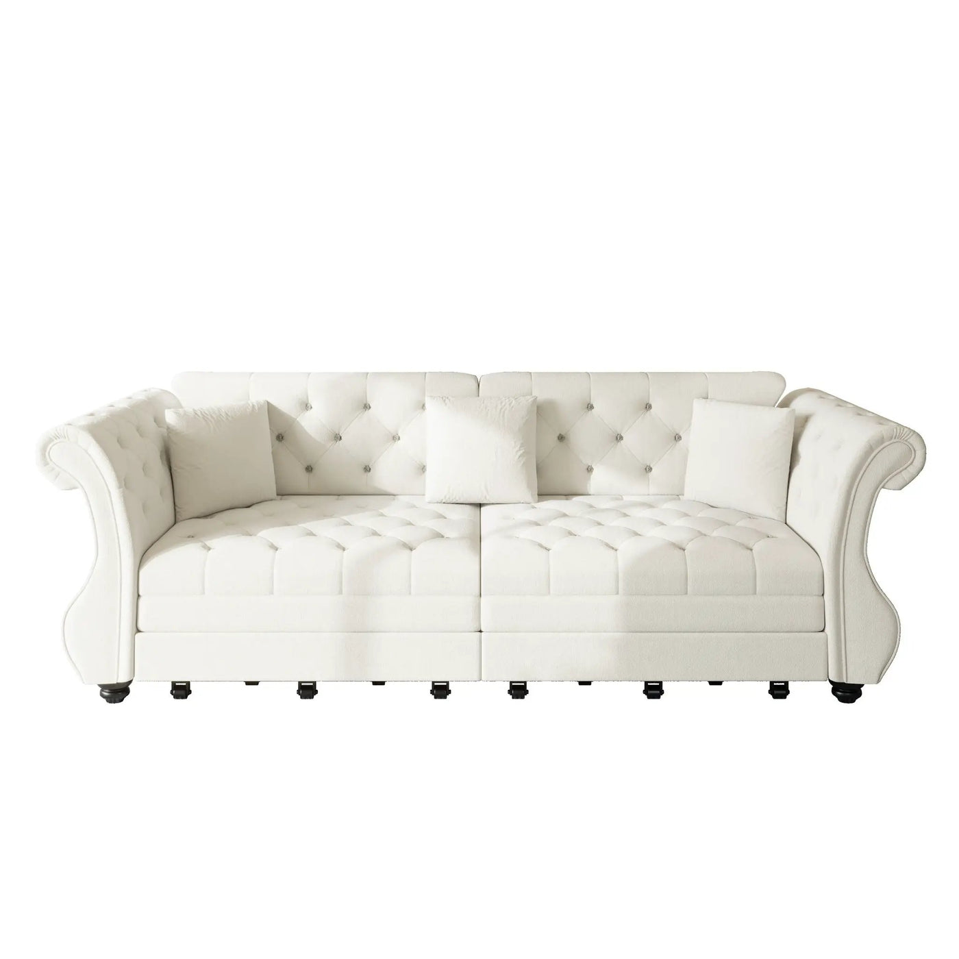 Oversized Chesterfield Pull Out Sofa Bed, Roll Arm Couch With Flower Tufting For Living Room by HouseOfZazla