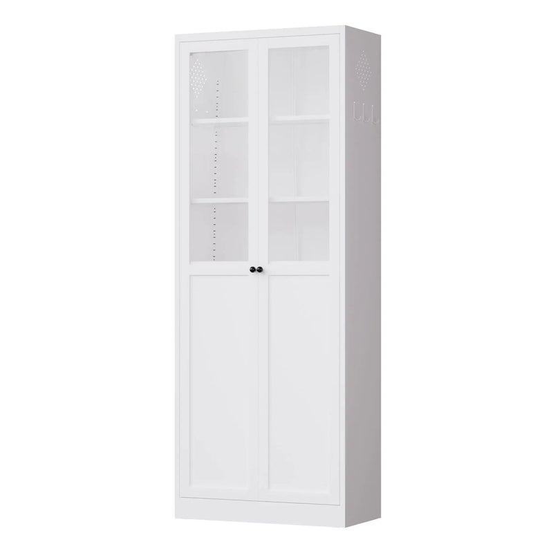 Tall Metal Kitchen Pantry Cabinet With Adjustable Shelves And Silent Magnetic Doors - White by HouseOfZazla