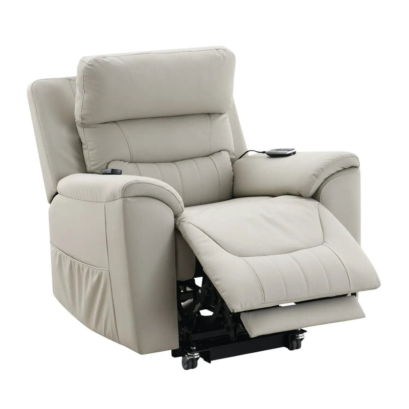 Marsha Silicone Synthetic Leather Power Motion Recliner with Lift Heating Massage Chair - Light Gray by HouseOfZazla
