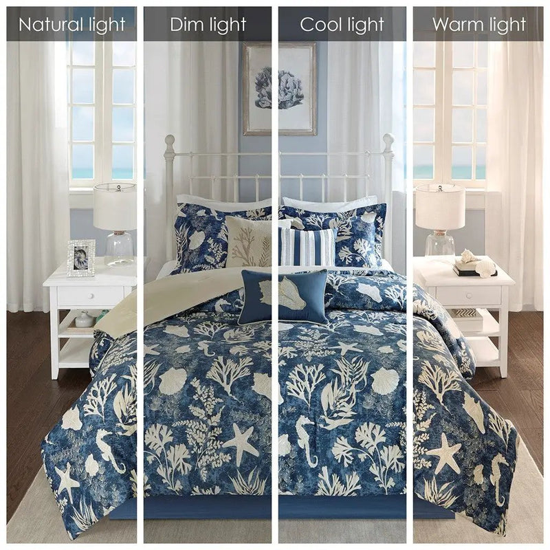 7 Piece Cotton Sateen Comforter Set Blue Cal King by HouseOfZazla