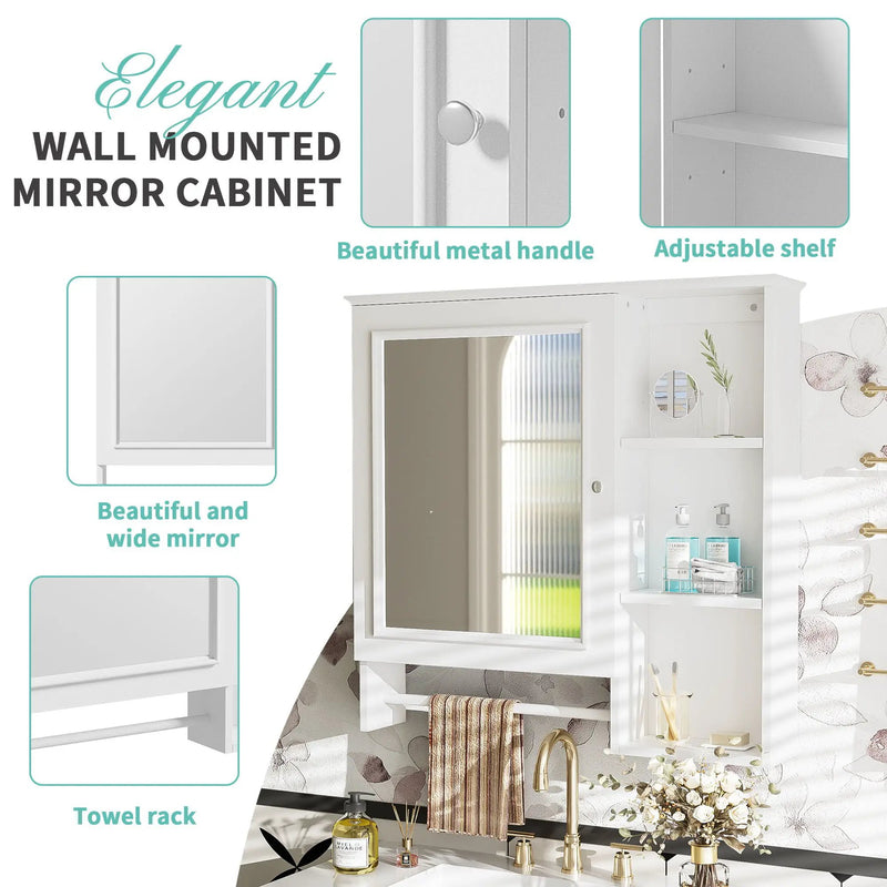 Wall Mounted Bathroom Storage Cabinet, Medicine Cabinets With Large Mirror Door, Adjustable Shelves And Three Open Storage Levels(Not Include Bathroom Vanity) by Unique Piece Furniture