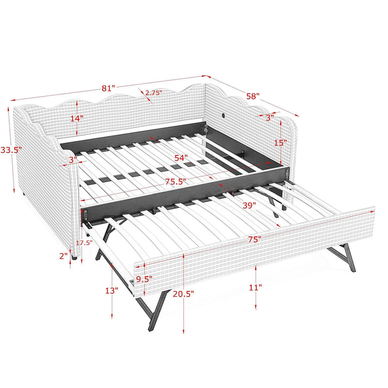 Gingham Daybed With USB Charging Port, Wave-Shaped Design by Unique Piece Furniture