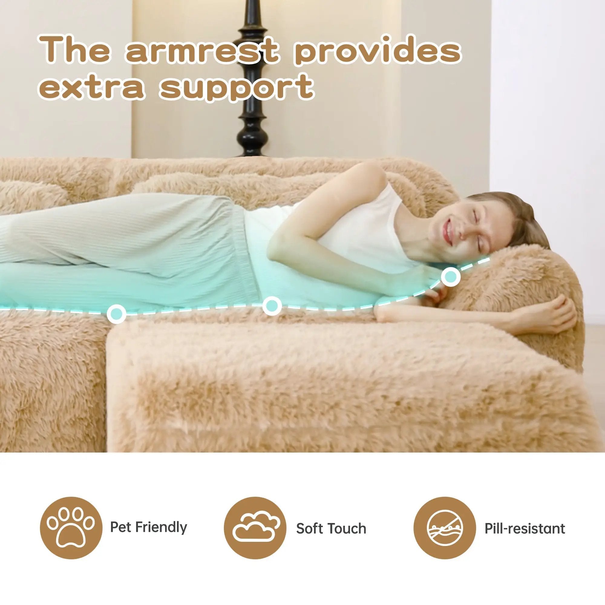 3-Seater Soft Plush Fabric Sofa With Movable Ottoman by HouseOfZazla