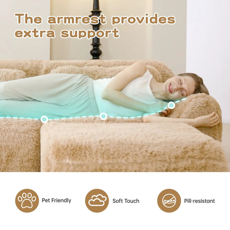 3-Seater Soft Plush Fabric Sofa With Movable Ottoman by HouseOfZazla