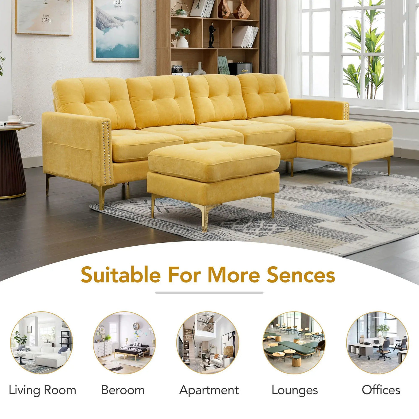Modern L - Shape Convertible Sectional Sofa With Movable Ottoman by Unique Piece Furniture