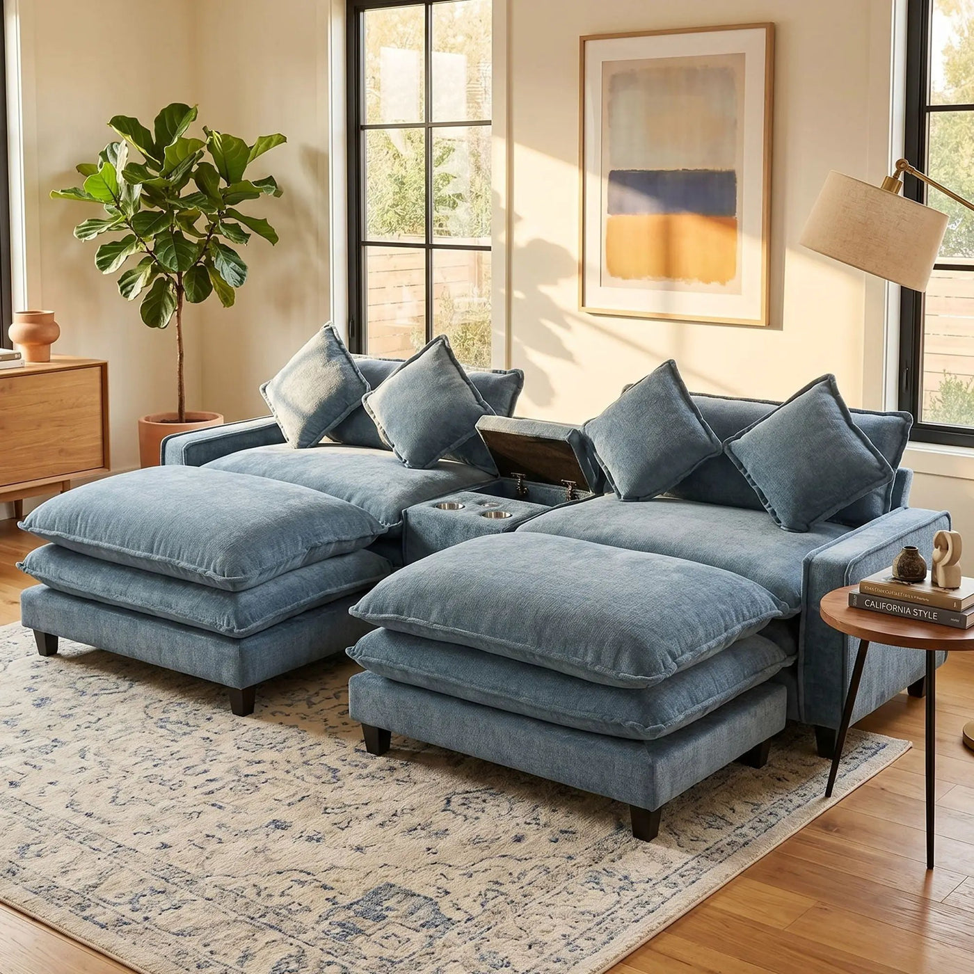 Modern Sectional Sofa With Removable Ottomans, USB Ports by HouseOfZazla