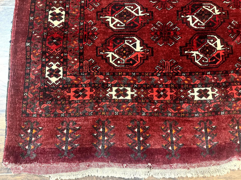 Antique Afghan Turkoman Mafrash Rug 3x5, Red, Hand Knotted, Wool, Tribal Collectible by Jewel Rugs