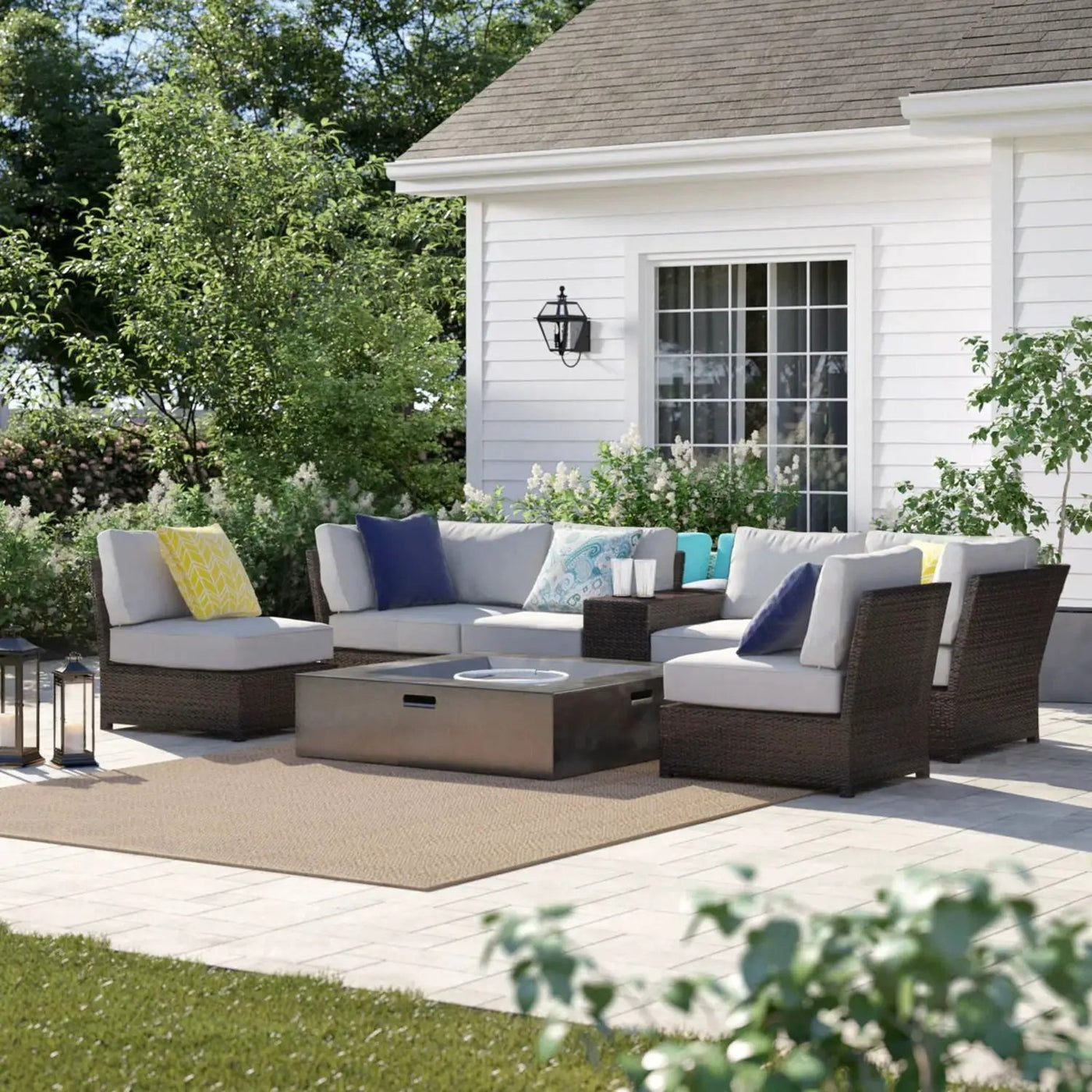 Contemporary Patio Seating Set With Fire Pit by HouseOfZazla