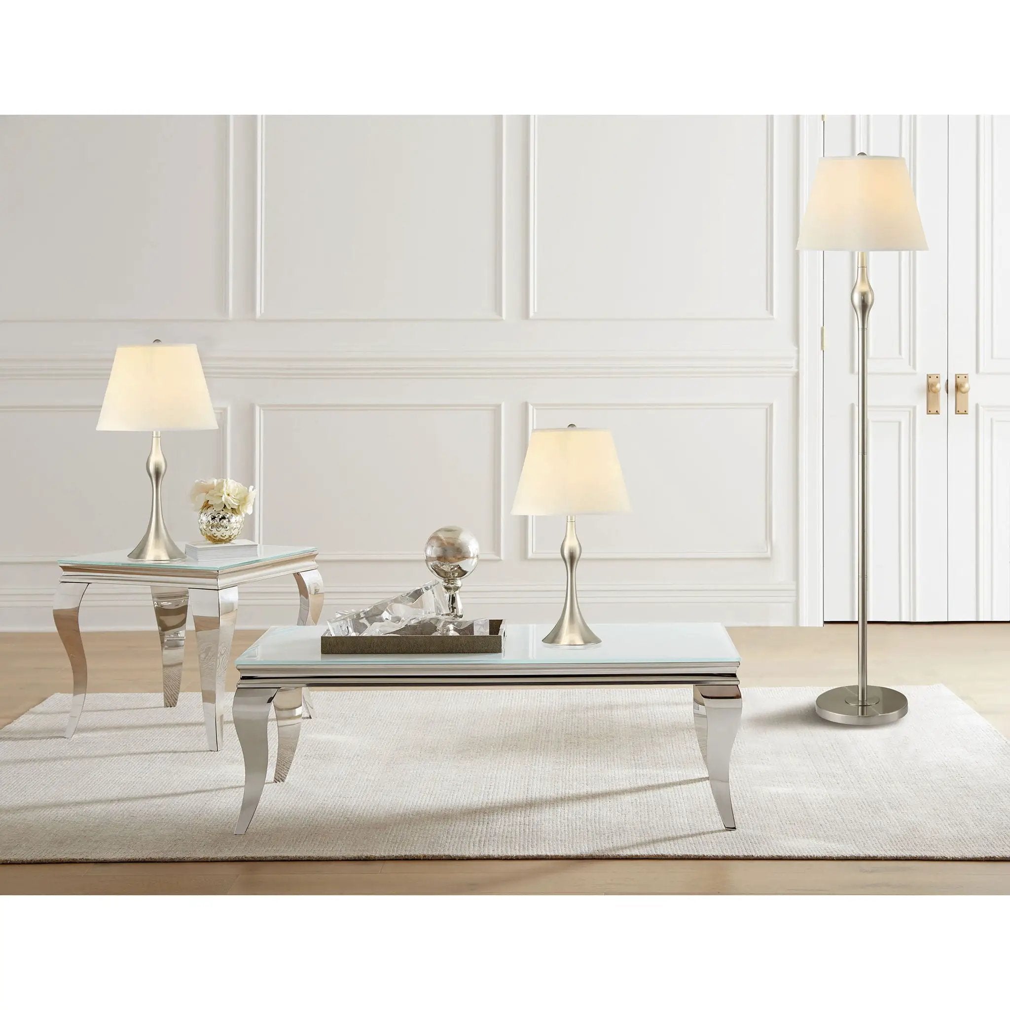 3 Piece Lamp Set, Floor Lamp And 2 Table Lamps - Silver by HouseOfZazla
