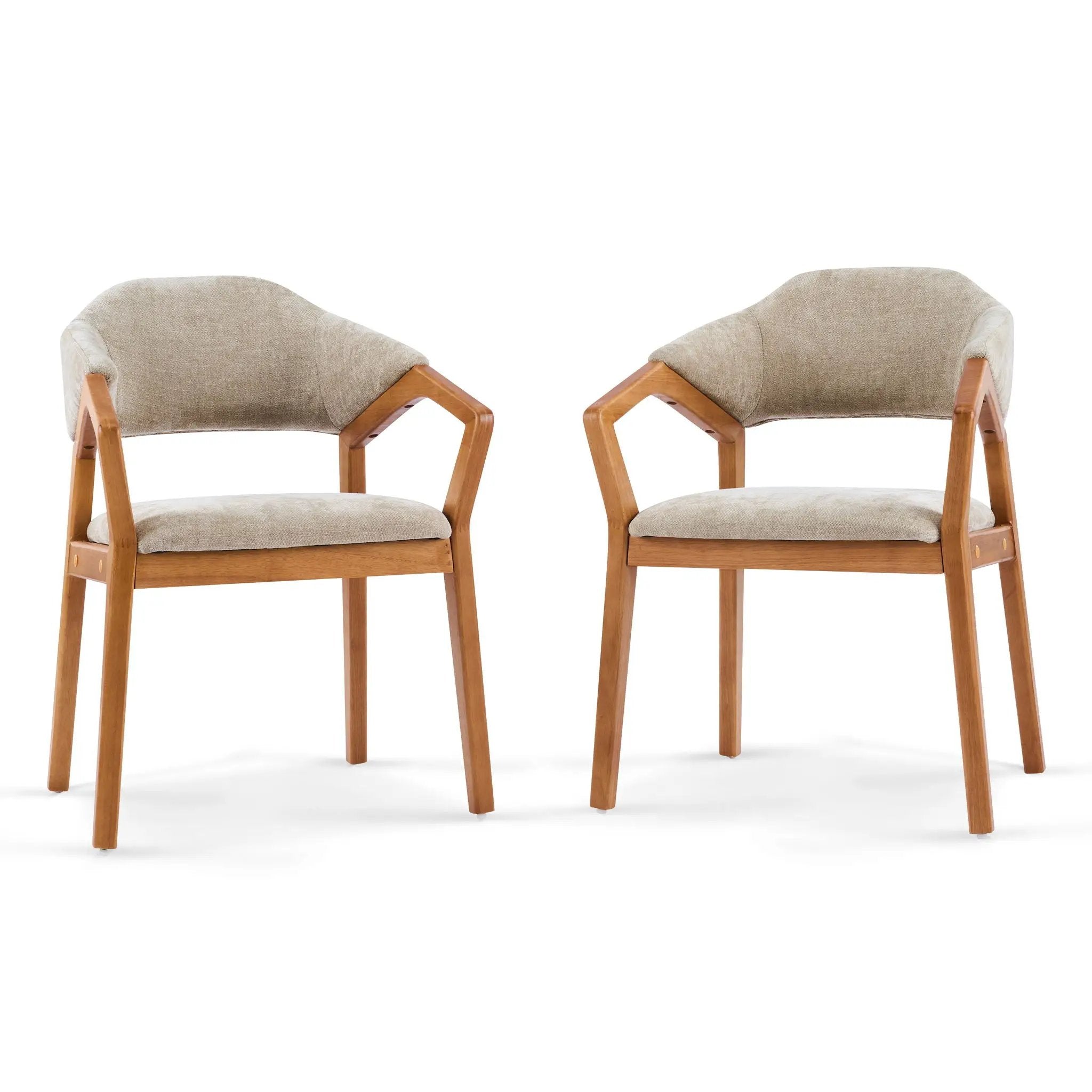 Indoor Upholstered Dining Chair Set of 2 - Oatmeal / Teak by HouseOfZazla