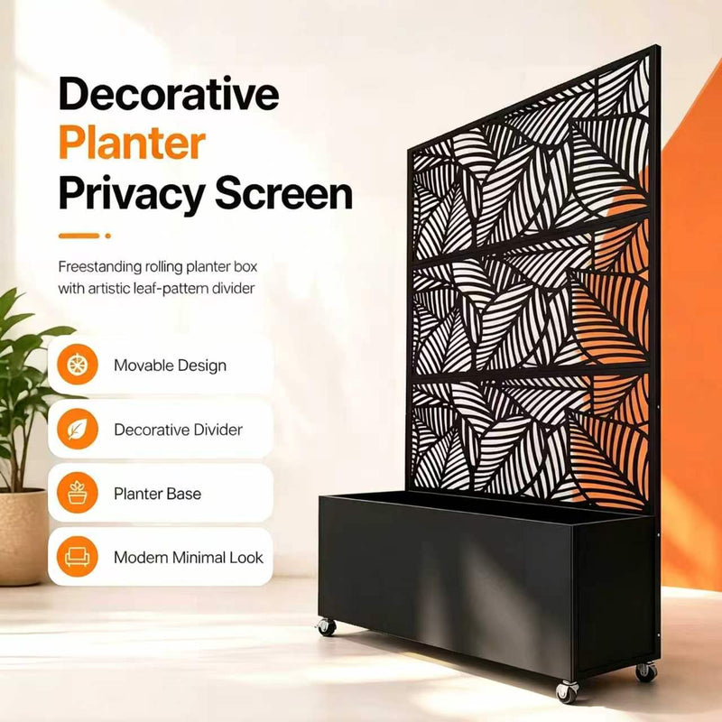 70.87" H × 46.06" W Leaf Pattern Privacy Screen with Planter Box by HouseOfZazla