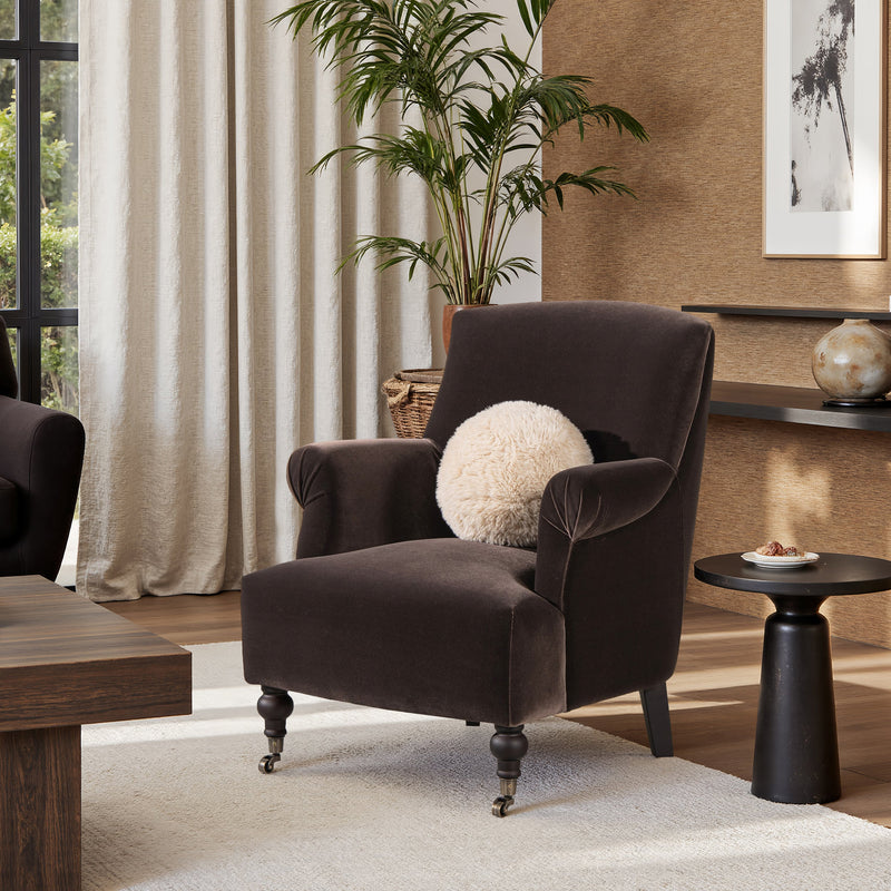 Eloise 30" Pleated Sock Arm Accent Armchair with Turned Wood Legs - Deep, photo 2 of 10