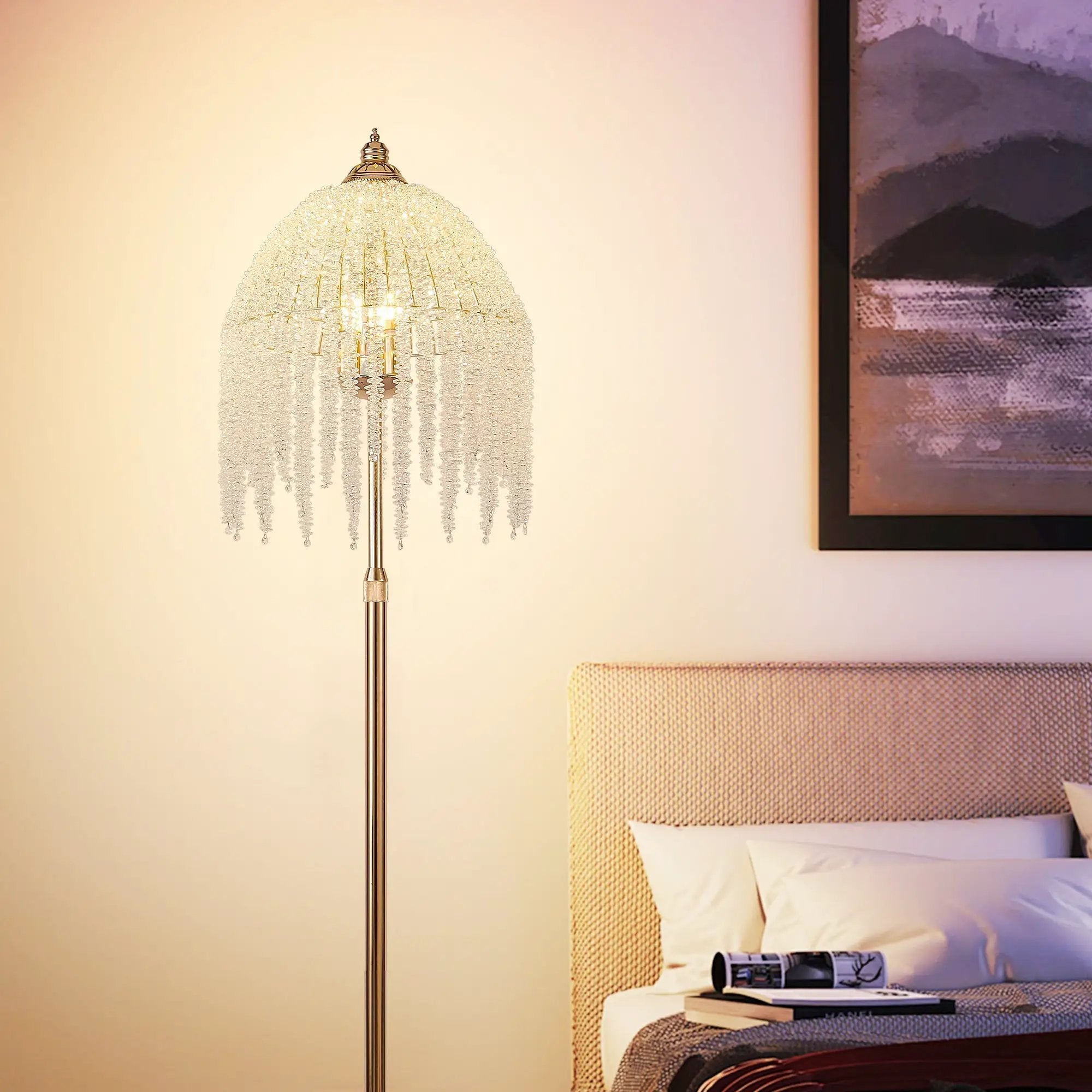 3-Light Elegant Crystal Floor Lamp – Vintage Waterfall Design by HouseOfZazla
