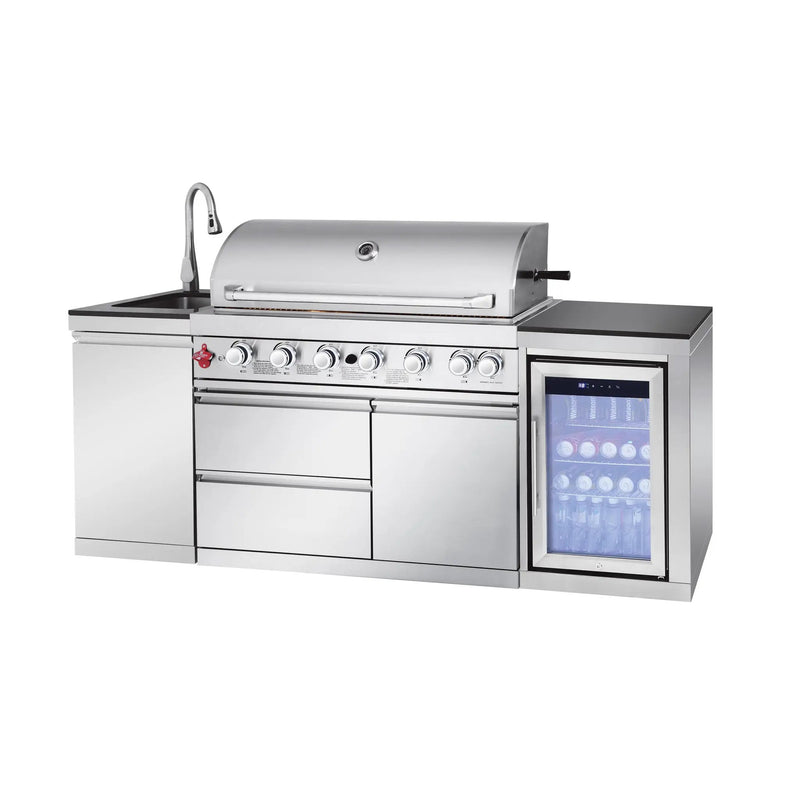 82.5" 6-Burner 83,500 BTU Silver Outdoor Kitchen Island Grill +Sink + Refrigerator by Chery Industrial