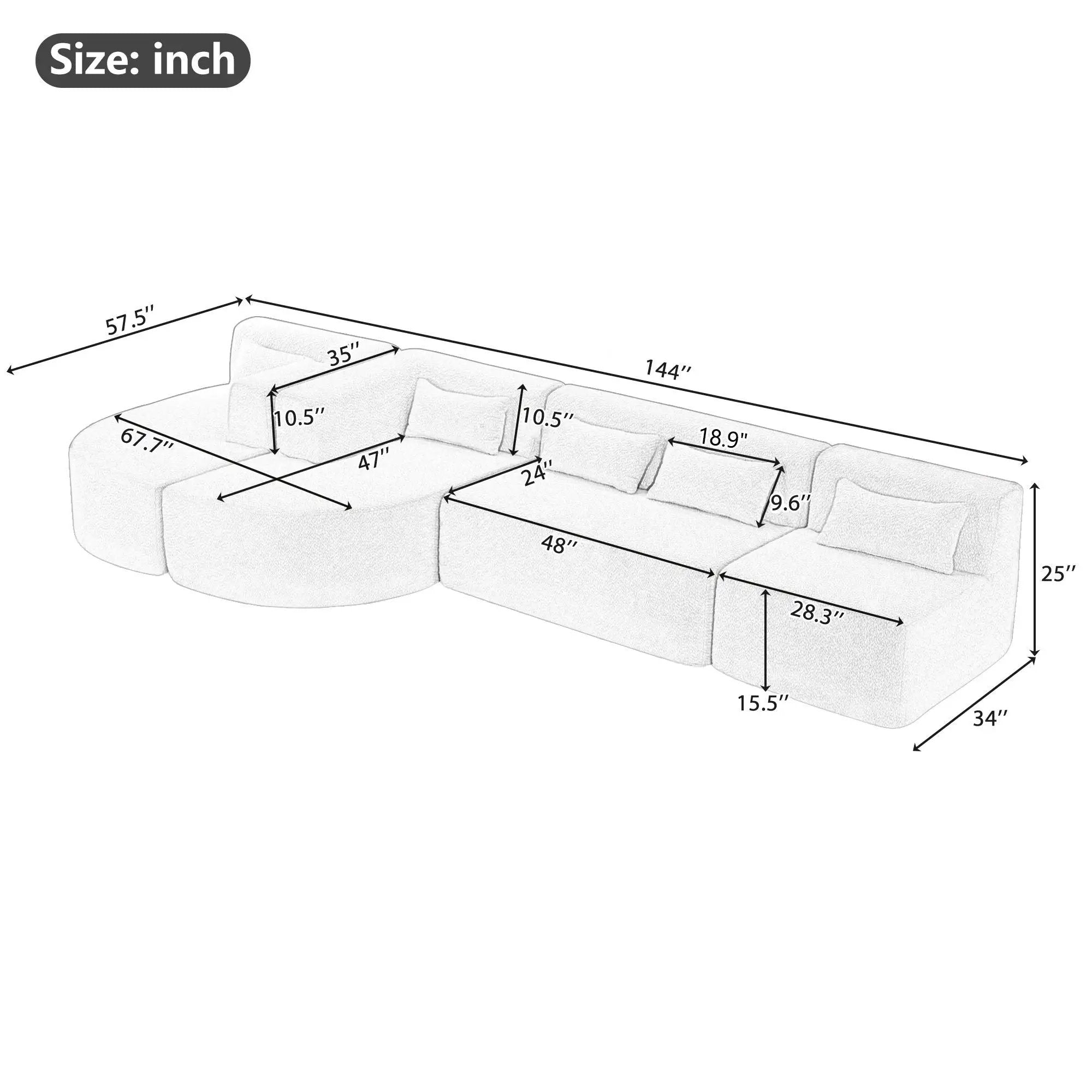 Upholstered Sofa Free Combined Sofa Couch With 2 Chaise Lounge And Five Back Pillows For Living Room by Unique Piece Furniture