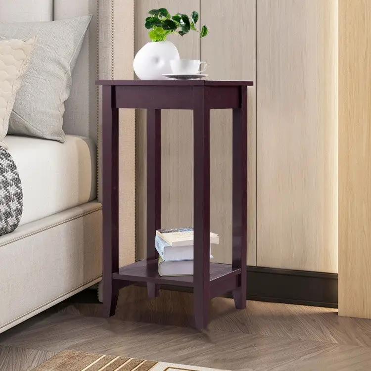 2-Tier Nightstand End Side Wooden Legs Table for Bedroom by DirectDeals