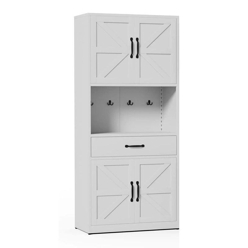 Kitchen Pantry Cabinet With Adjustable Shelves, Drawers, Hooks And Large Countertop - White by Unique Piece Furniture