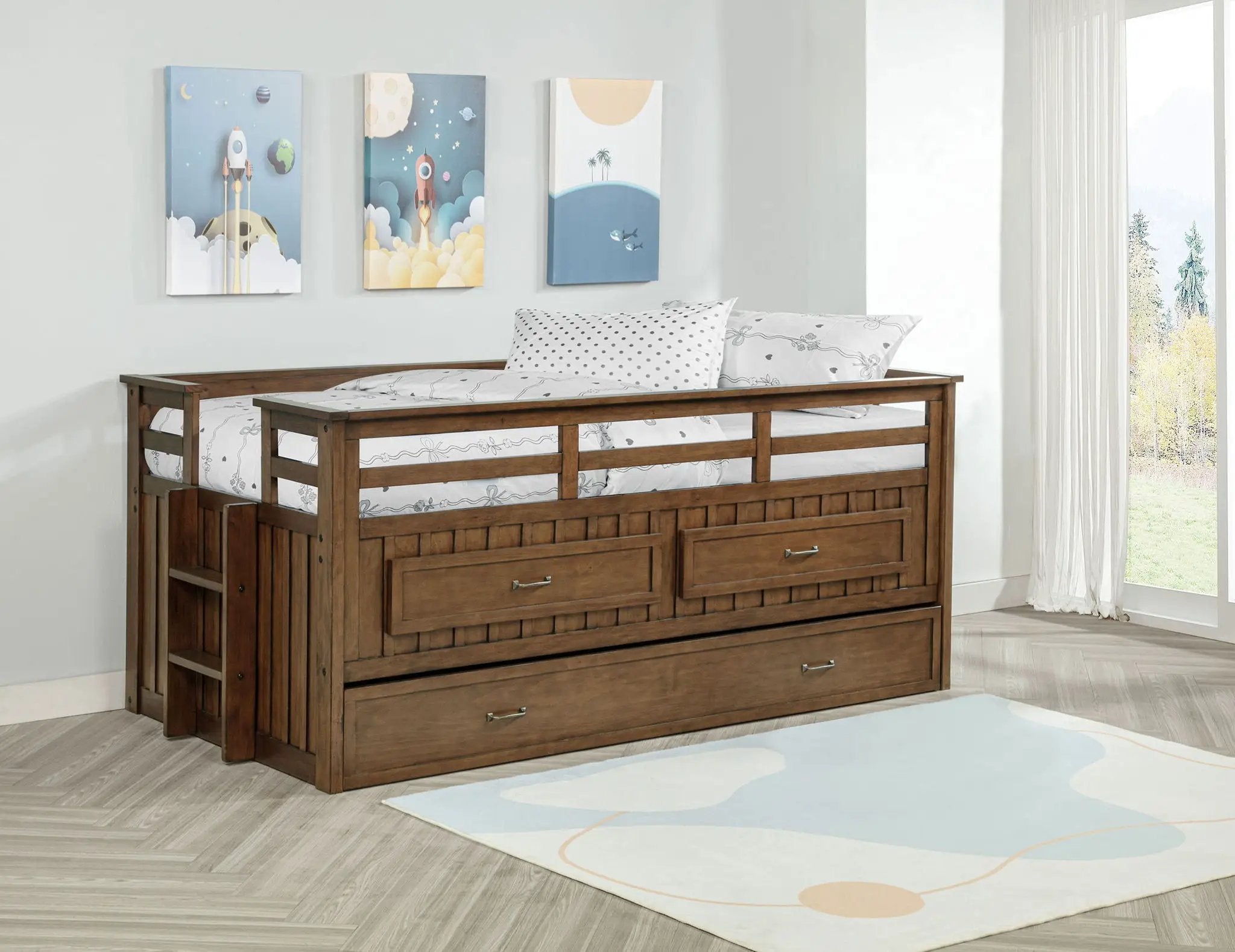 Carlsbad Wood Twin Captains Bed With Trundle Medium Brown by Unique Piece Furniture