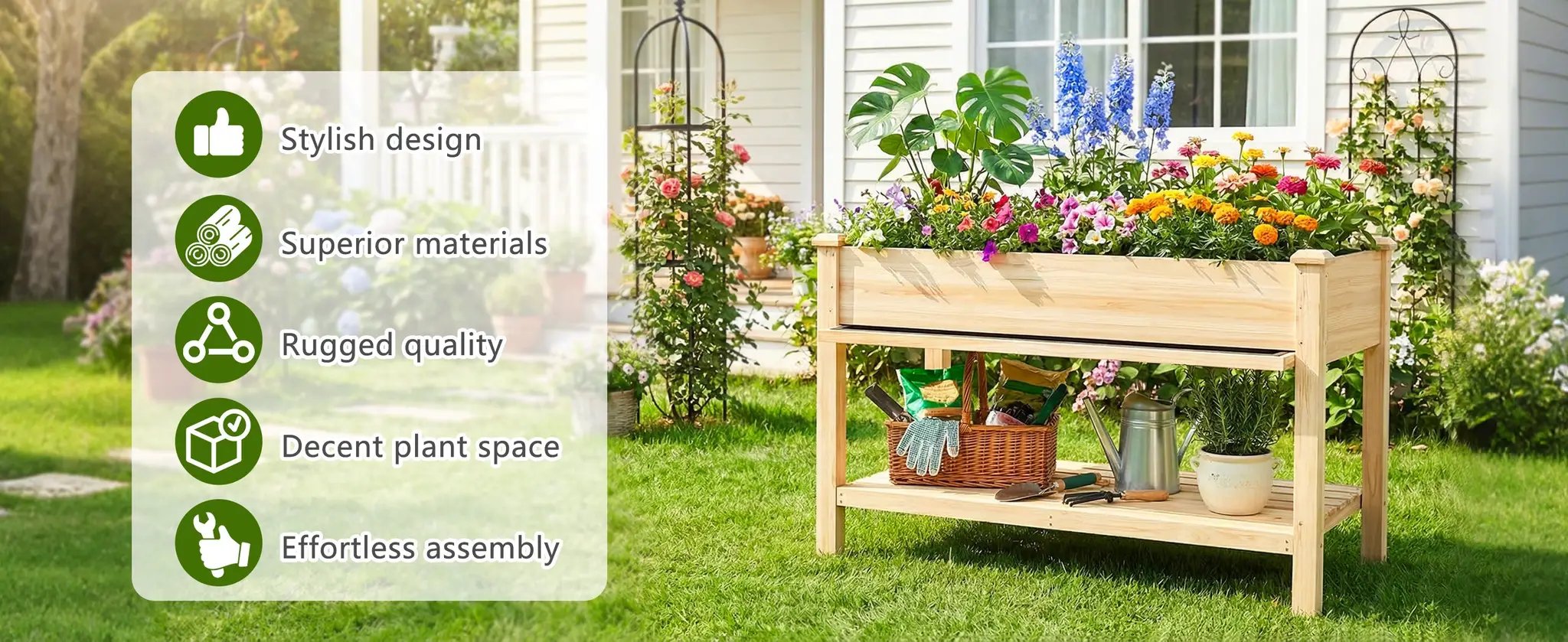 Raised Garden Bed with Water Collection Tray and Storage Shelf by HouseOfZazla