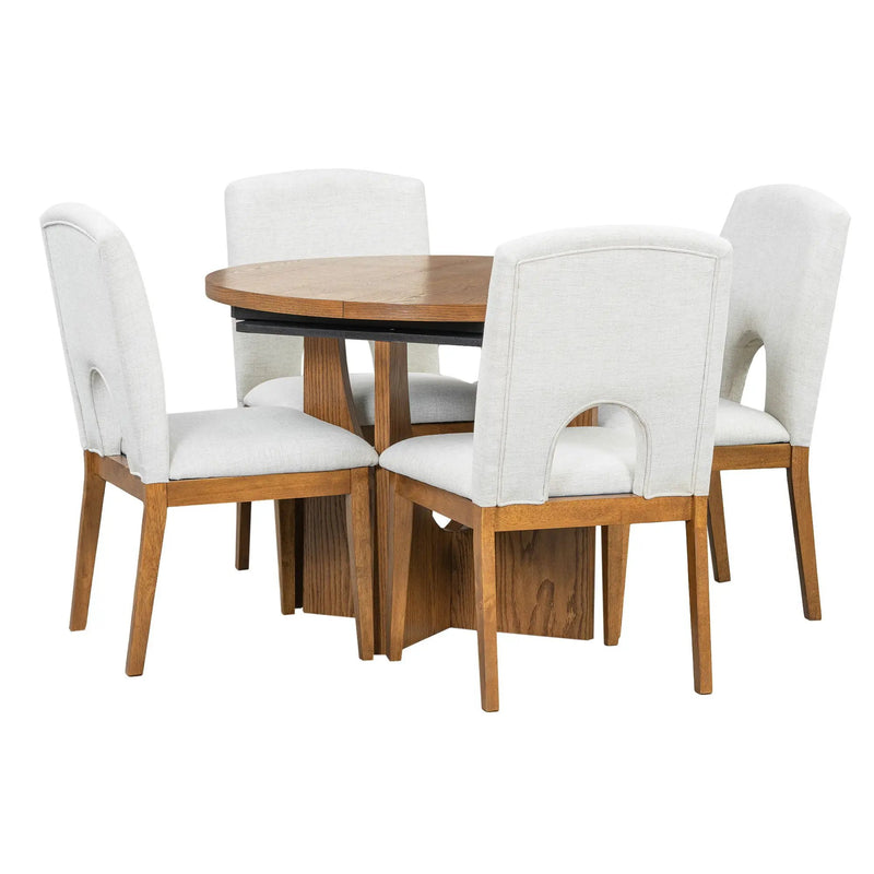 Topmax - 5 Piece Modern Extendable Round Dining Table Set With Removable Leaf For Small Places by HouseOfZazla