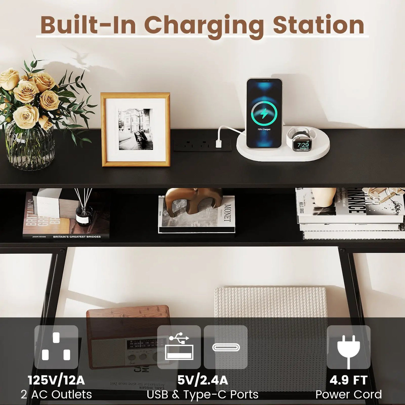 40" Console Table with Charging Station and LED Lights by DirectDeals