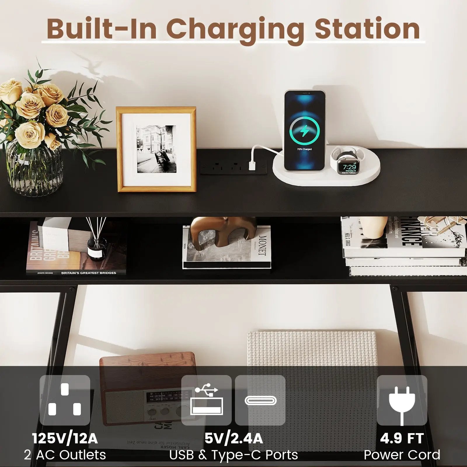 40" Console Table with Charging Station and LED Lights by DirectDeals