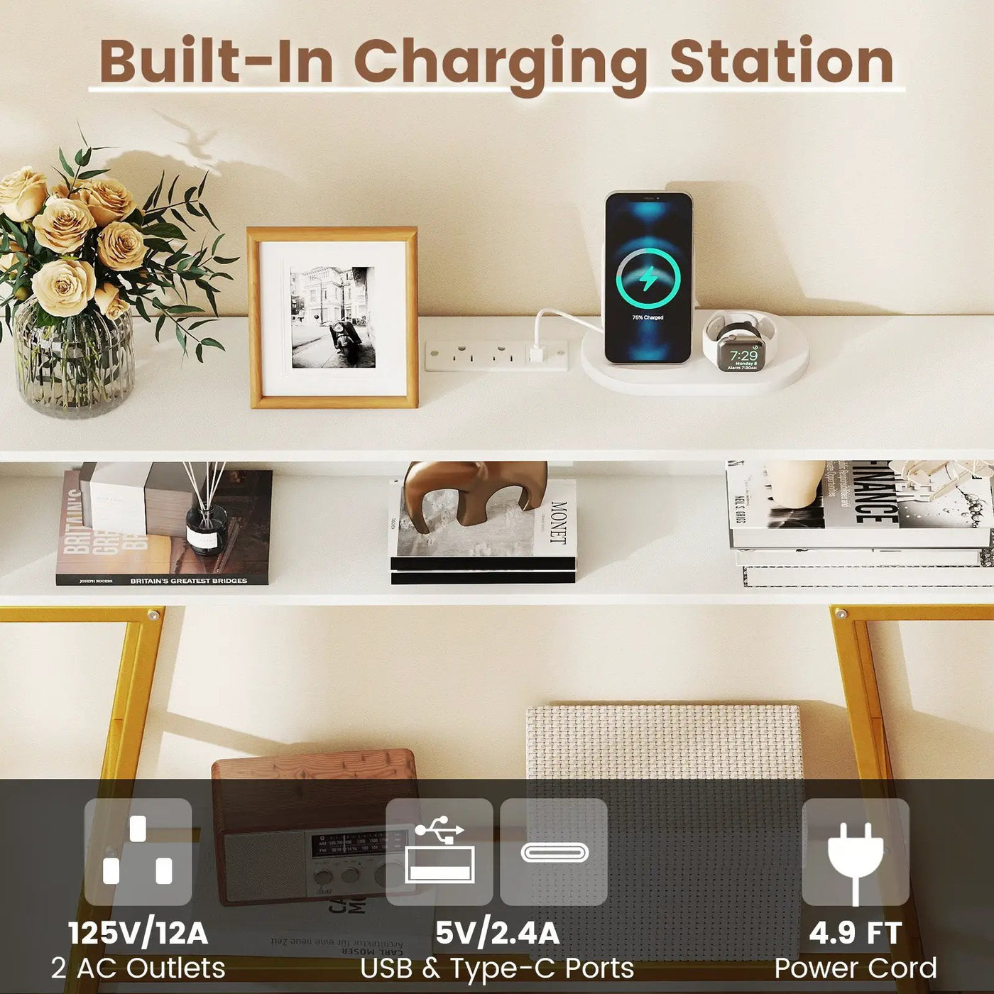 40" Console Table with Charging Station and LED Lights by DirectDeals