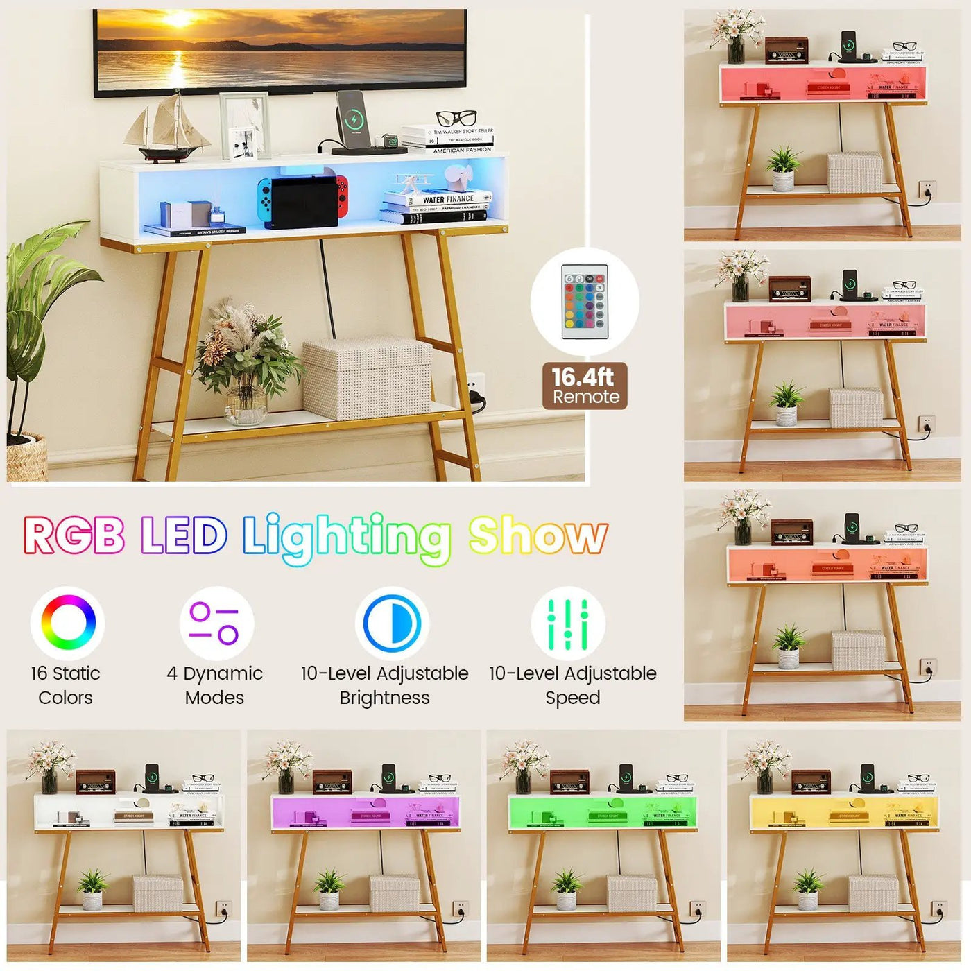40" Console Table with Charging Station and LED Lights by DirectDeals