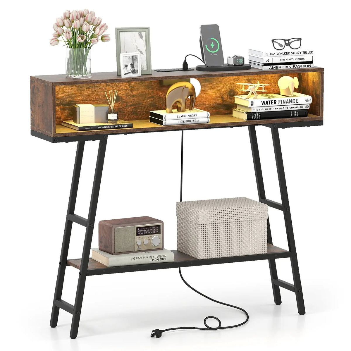 40" Console Table with Charging Station and LED Lights by DirectDeals