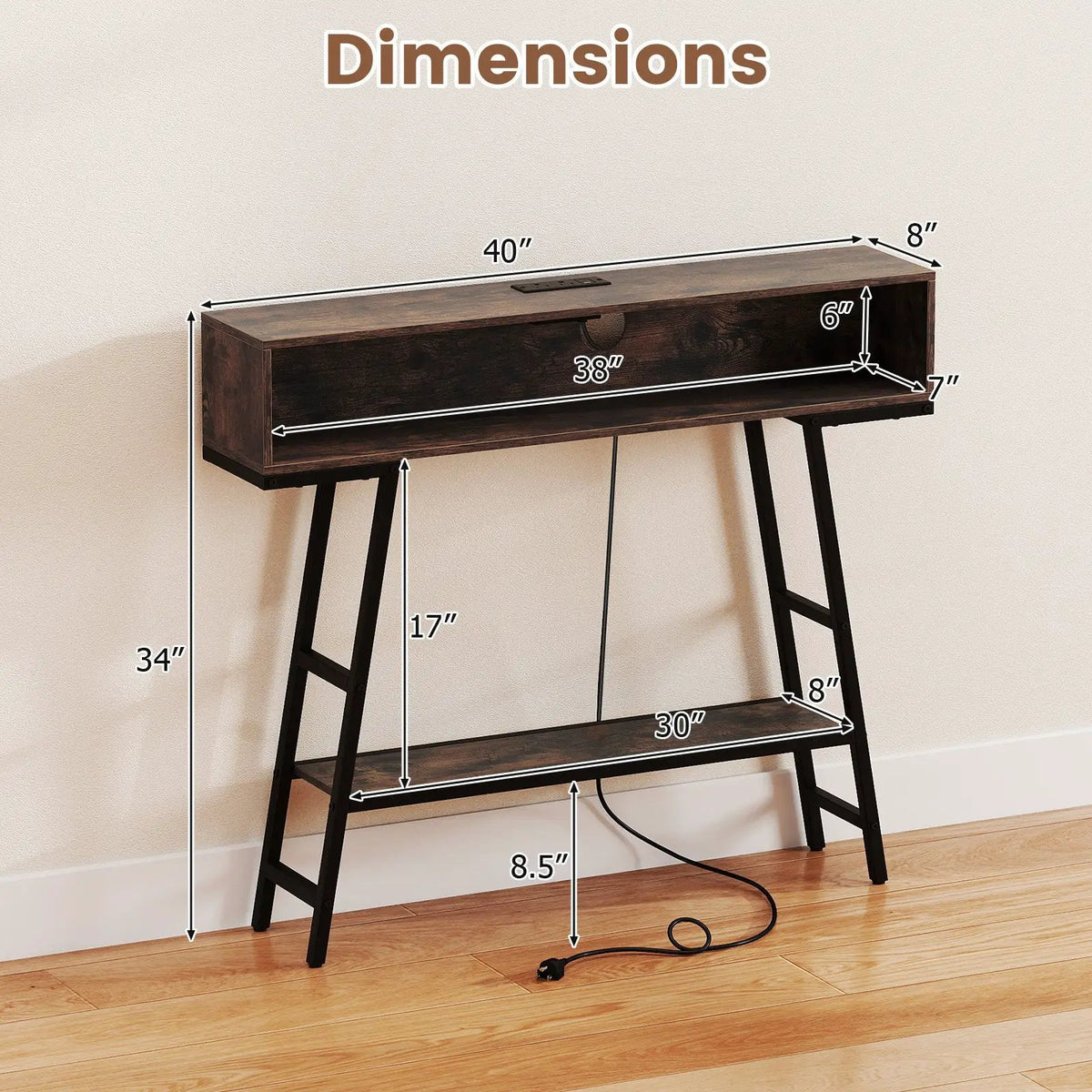 40" Console Table with Charging Station and LED Lights by DirectDeals