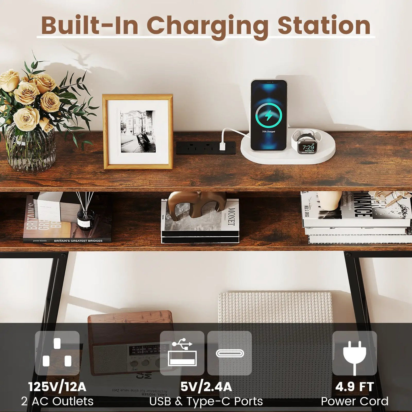 40" Console Table with Charging Station and LED Lights by DirectDeals