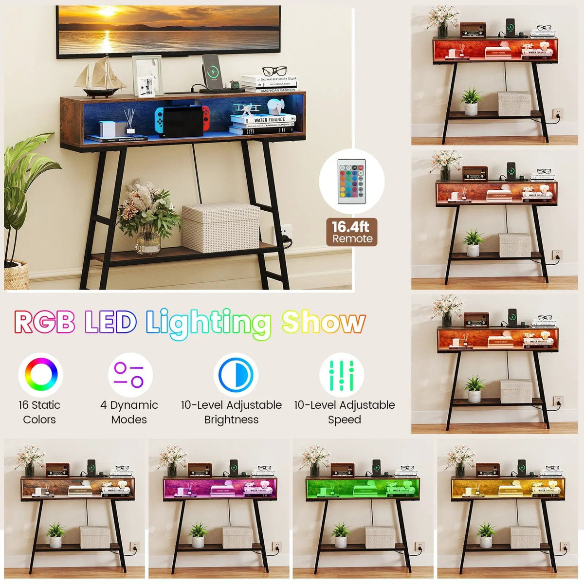 40" Console Table with Charging Station and LED Lights by DirectDeals