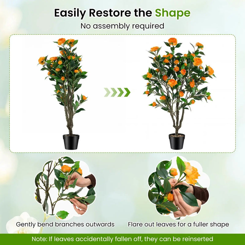 40 Inch Artificial Camellia Tree with 37 Flowers and River Stones in Pot by DirectDeals