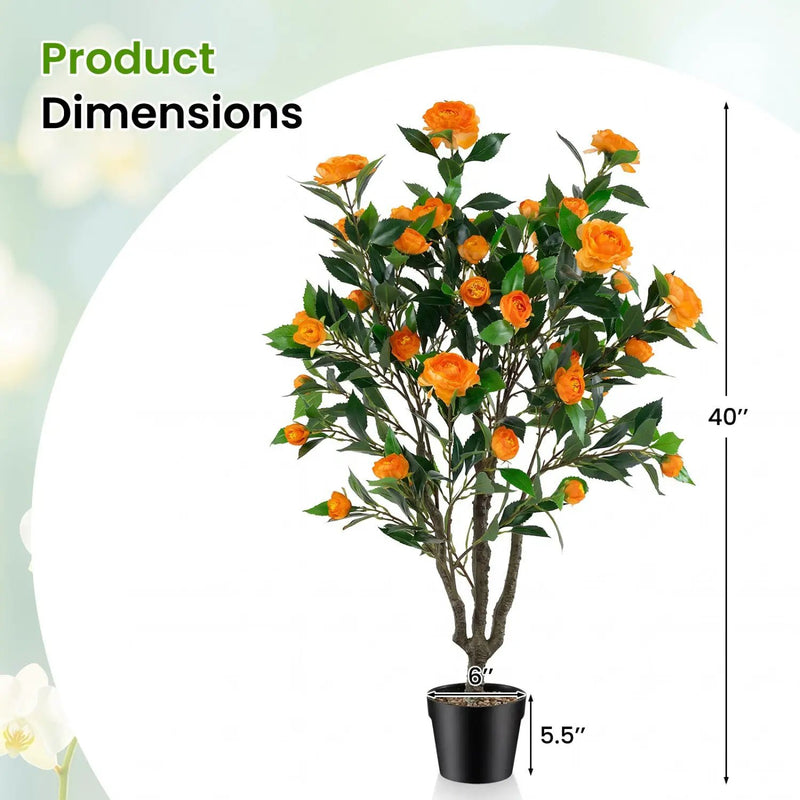 40 Inch Artificial Camellia Tree with 37 Flowers and River Stones in Pot by DirectDeals