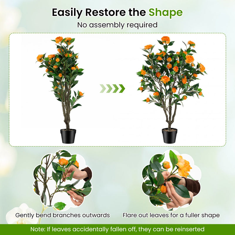 40 Inch Artificial Camellia Tree with 37 Flowers and River Stones in Pot by DirectDeals