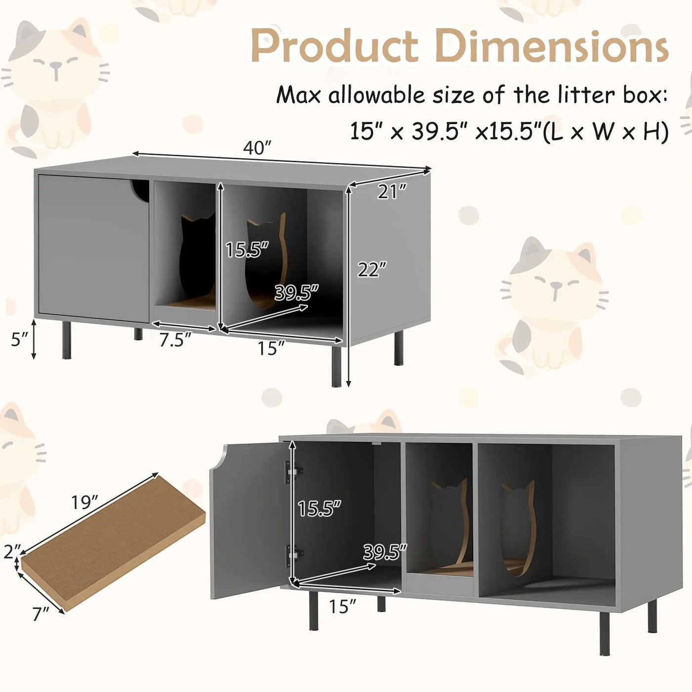 40 Inch Cat Litter Box Enclosure for 2 Cats Hidden Cat Washroom by DirectDeals