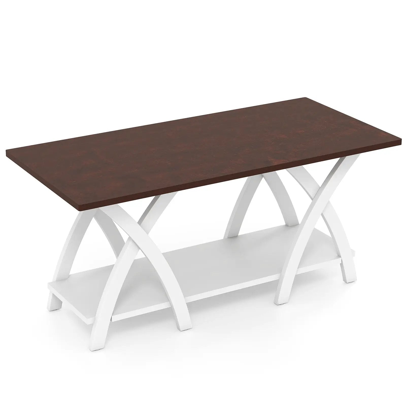 40 Inch Farmhouse Wooden 2-Tier Coffee Table with Storage Shelf for Living Room-Walnut by DirectDeals